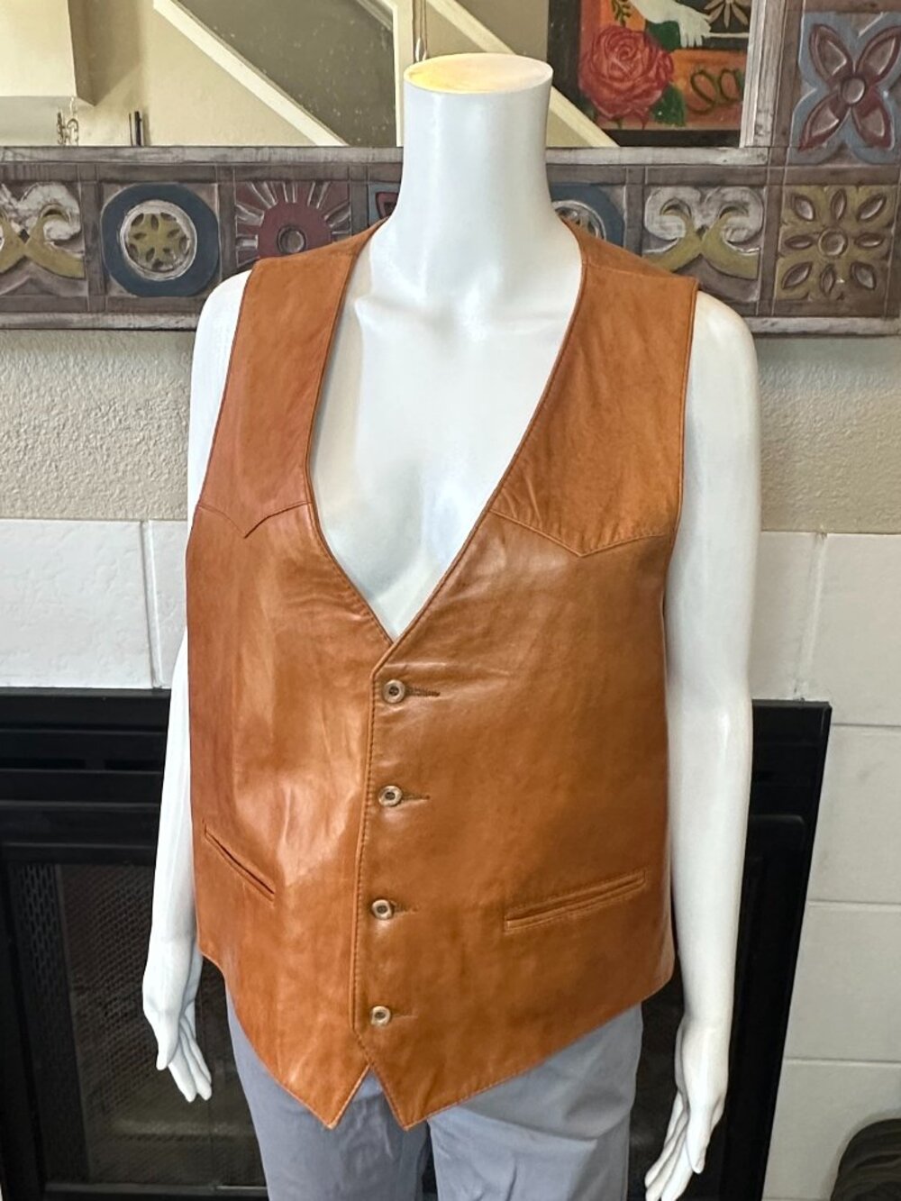 Vtg Remy Leather Fashions Men's Brown soft smooth Vest Size 46 Made in USA